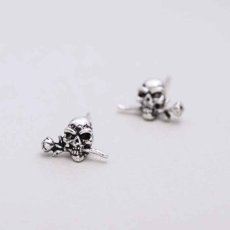 Skull Earrings Vintage Rose Silver-Jewearrings