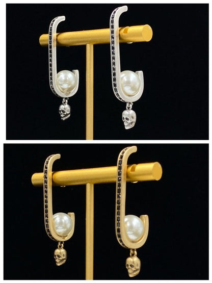 Skull Earrings Women's Pearl Stud Earrings-Jewearrings