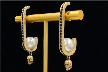 Skull Earrings Women's Pearl Stud Earrings-Jewearrings