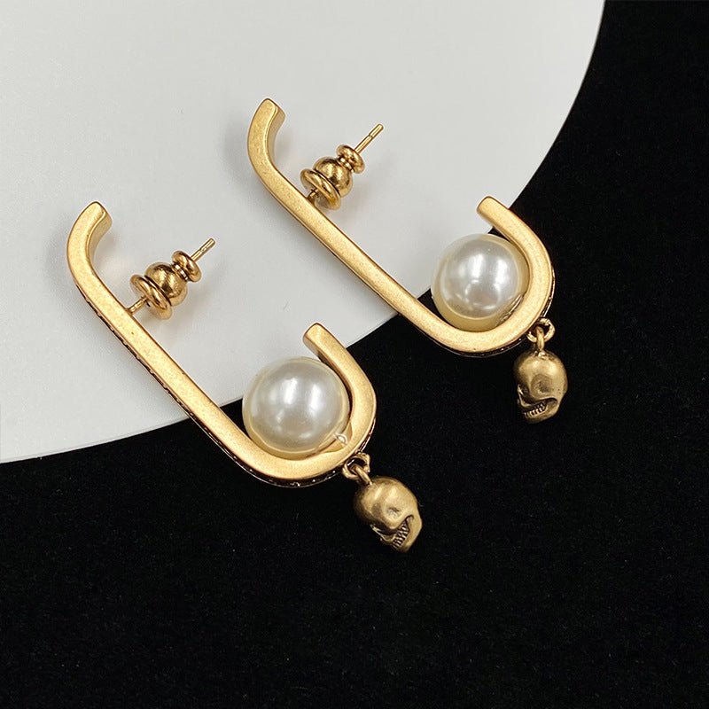 Skull Earrings Women's Pearl Stud Earrings-Jewearrings