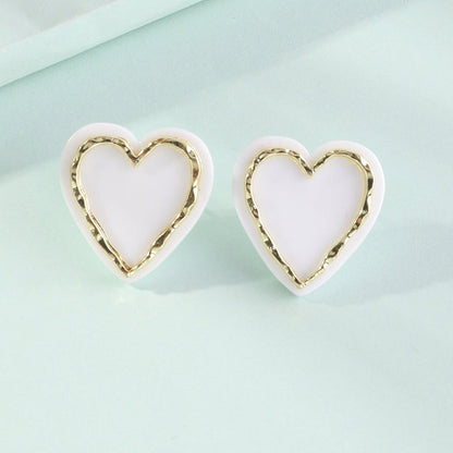 Small And Exquisite Alloy Acrylic Peach Heart Earrings-Jewearrings