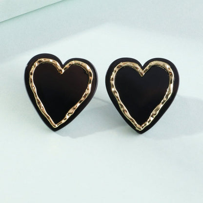 Small And Exquisite Alloy Acrylic Peach Heart Earrings-Jewearrings