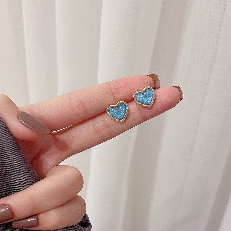 Small And Fashionable Blue Heart Earrings-Jewearrings