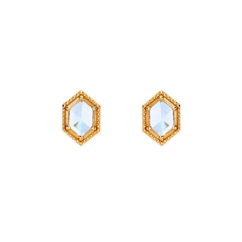 Small And Simple Retro Sky Blue Topaz Stud Earrings For Women-Jewearrings