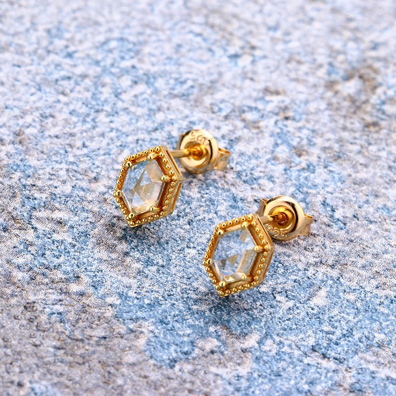 Small And Simple Retro Sky Blue Topaz Stud Earrings For Women-Jewearrings