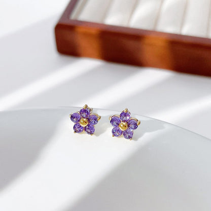 Small And Sweet Diamond Petal Stud Earrings Women-Jewearrings