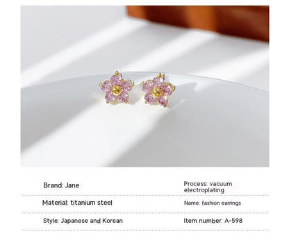 Small And Sweet Diamond Petal Stud Earrings Women-Jewearrings