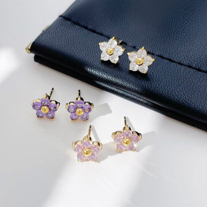 Small And Sweet Diamond Petal Stud Earrings Women-Jewearrings