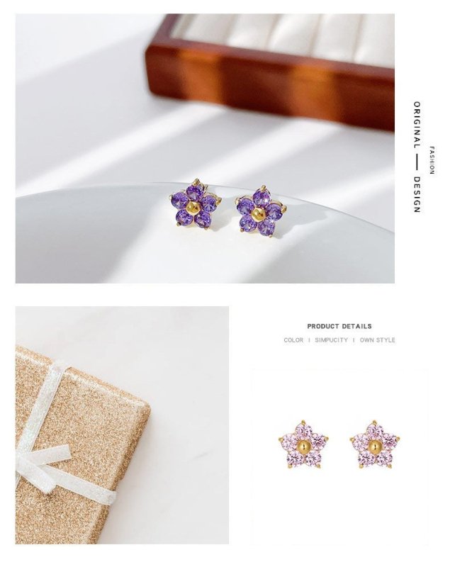 Small And Sweet Diamond Petal Stud Earrings Women-Jewearrings