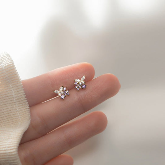 Small Diamond-studded Butterfly Flower Earrings-Jewearrings