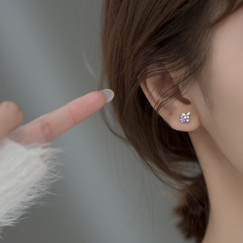 Small Diamond-studded Butterfly Flower Earrings-Jewearrings