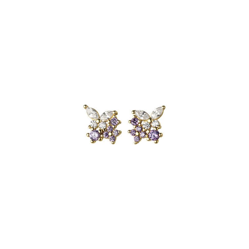 Small Diamond-studded Butterfly Flower Earrings-Jewearrings