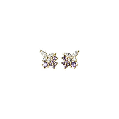 Small Diamond-studded Butterfly Flower Earrings-Jewearrings