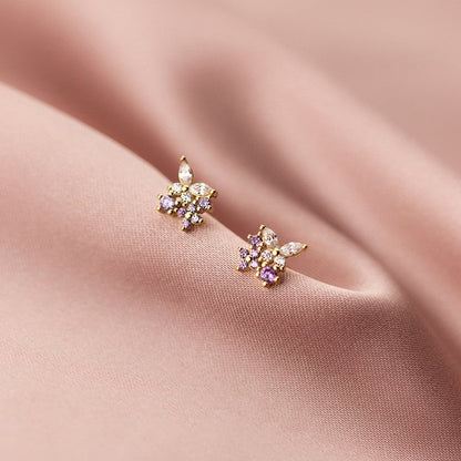 Small Diamond-studded Butterfly Flower Earrings-Jewearrings