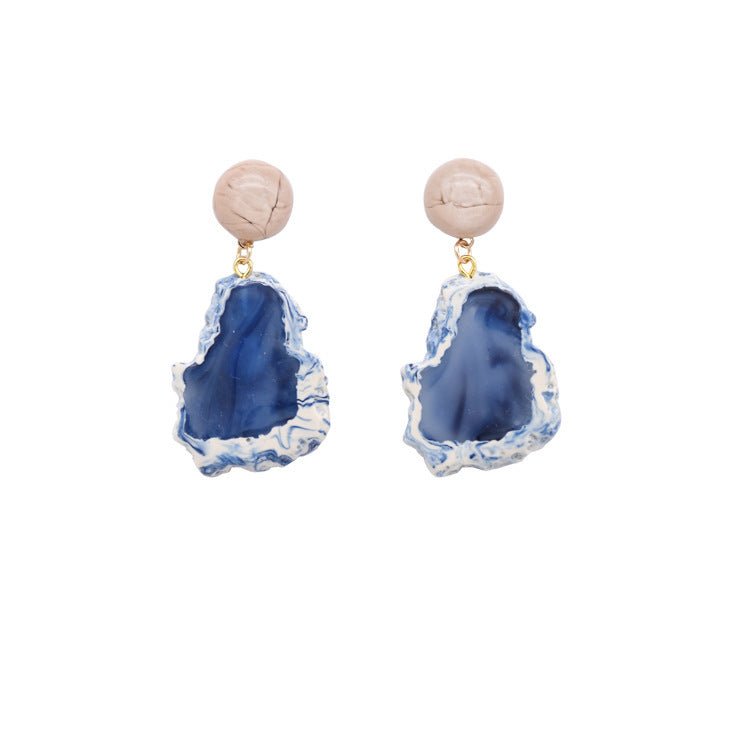 Smoky blue marbling geometric irregular earrings-Jewearrings