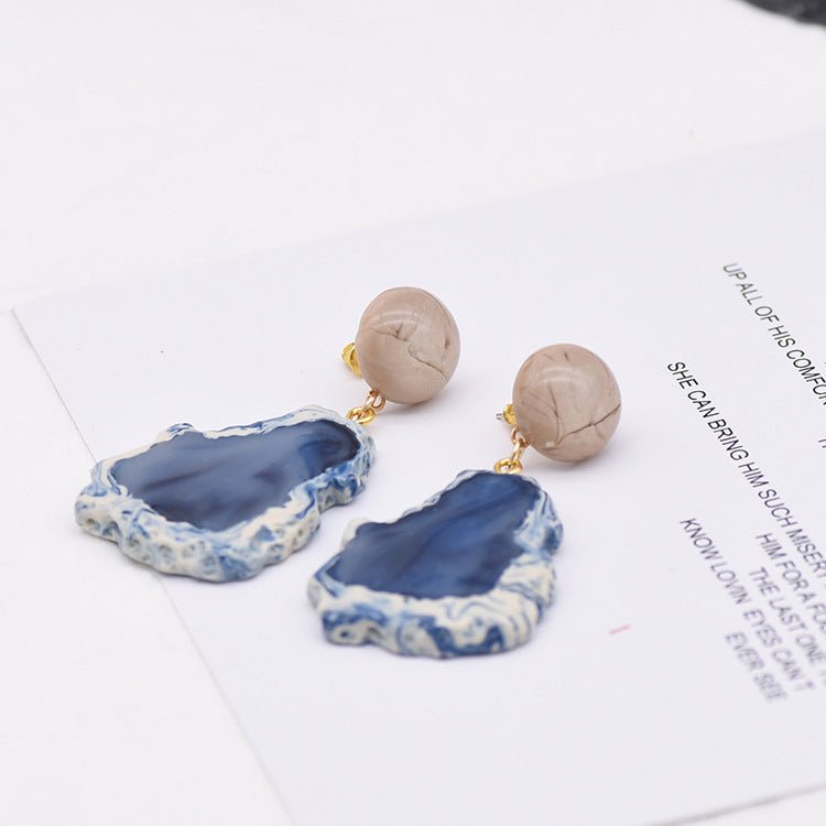 Smoky blue marbling geometric irregular earrings-Jewearrings