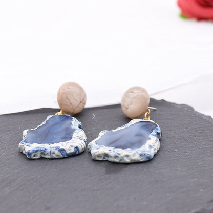 Smoky blue marbling geometric irregular earrings-Jewearrings