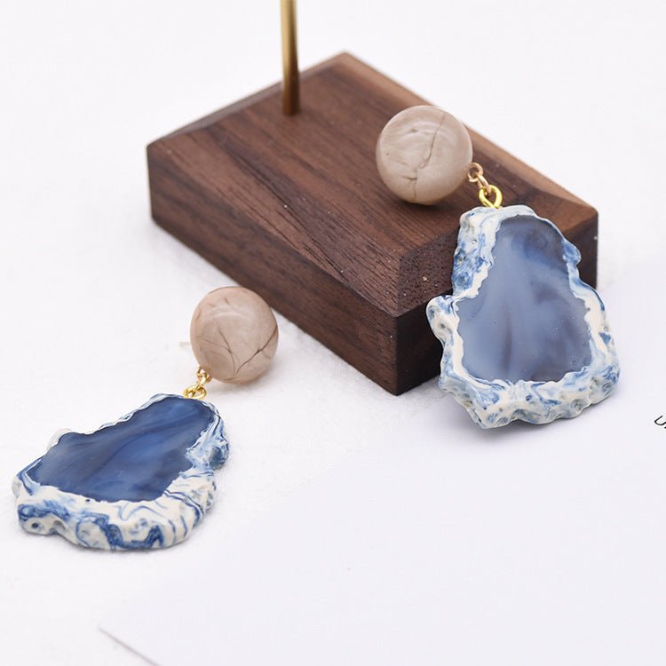 Smoky blue marbling geometric irregular earrings-Jewearrings