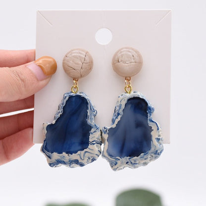 Smoky blue marbling geometric irregular earrings-Jewearrings