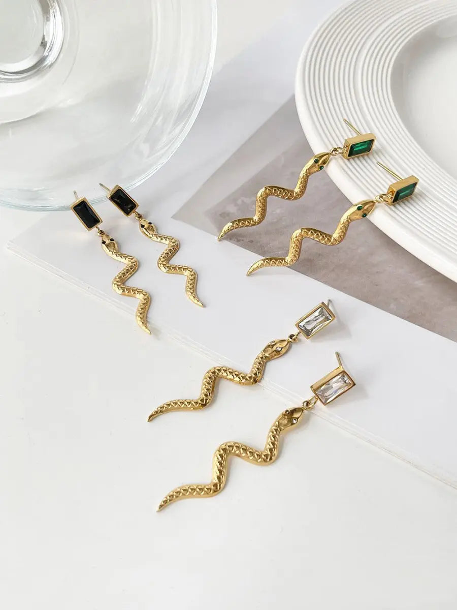 Snake Earrings: Affordable Luxury Square Studs-Jewearrings