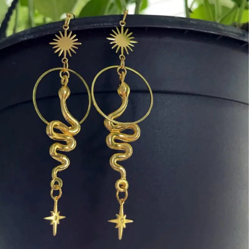 Snake Earrings: Boho Gothic Circle Gold-Jewearrings