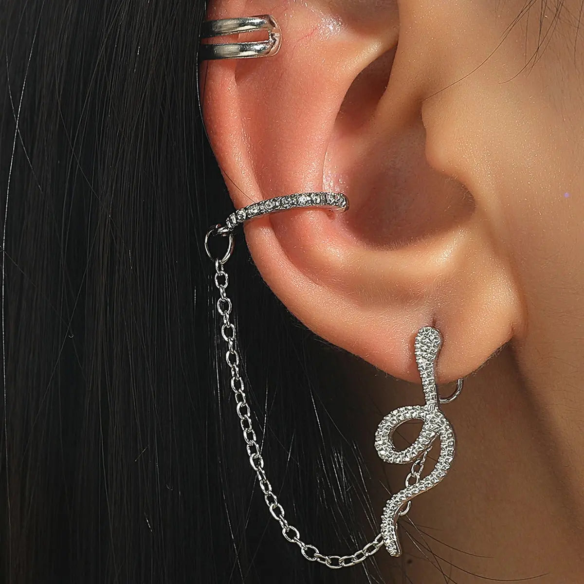 Snake Earrings - Chain Ear Clip Full Diamond Earrings-Jewearrings