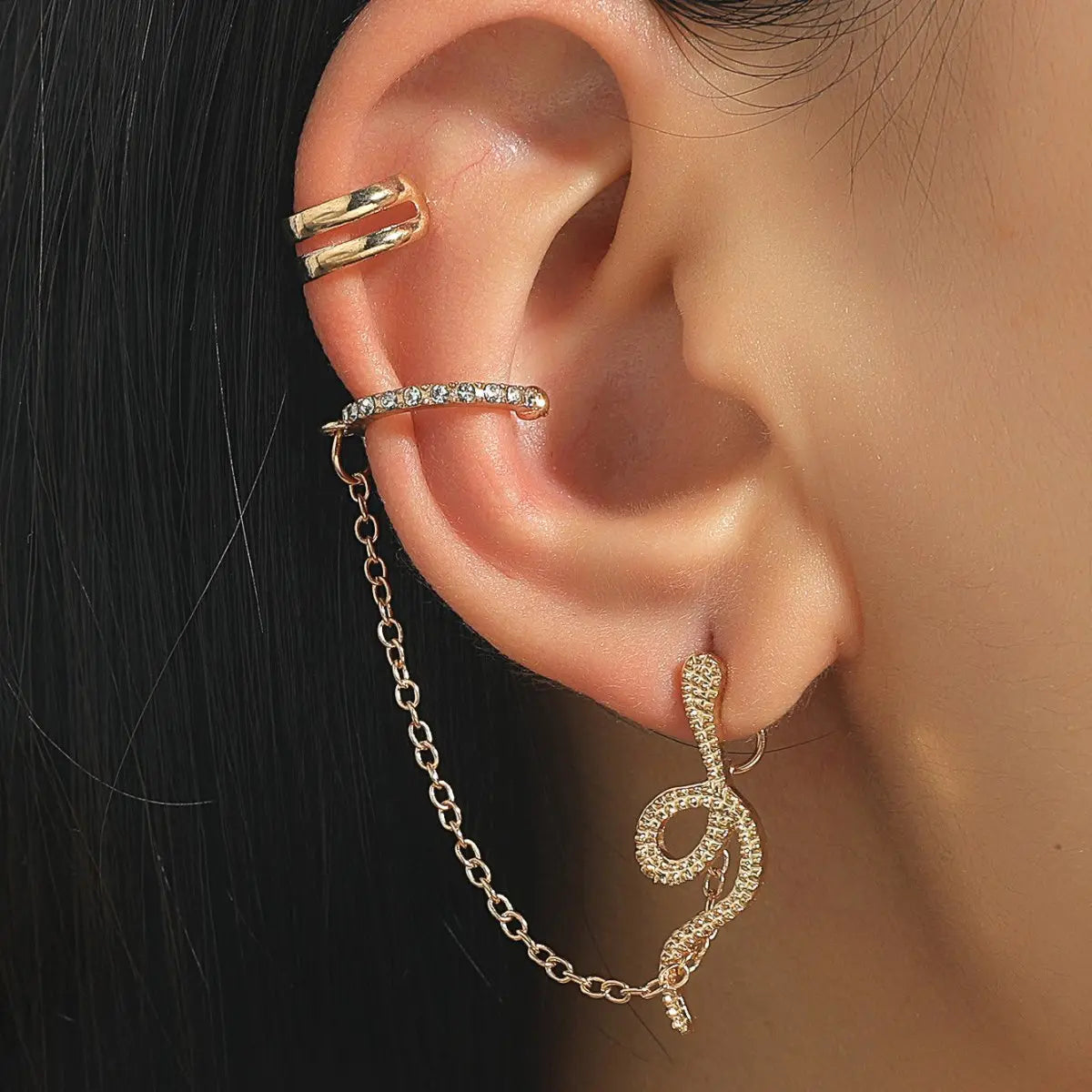 Snake Earrings - Chain Ear Clip Full Diamond Earrings-Jewearrings