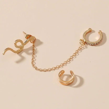 Snake Earrings - Chain Ear Clip Full Diamond Earrings-Jewearrings