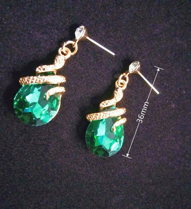 Snake Earrings: Emerald Crystal Glass Snake Earrings Set-Jewearrings