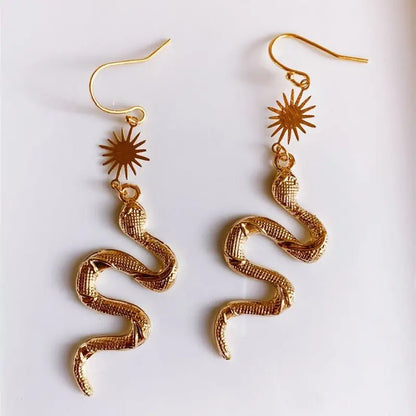 Snake Earrings Gold Pendant Bohemian Earrings-Jewearrings