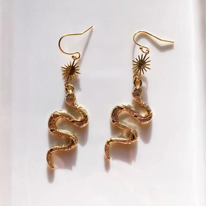 Snake Earrings Gold Pendant Bohemian Earrings-Jewearrings