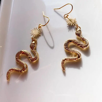 Snake Earrings Gold Pendant Bohemian Earrings-Jewearrings