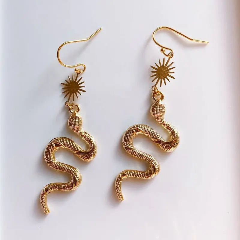 Snake Earrings Gold Pendant Bohemian Earrings-Jewearrings