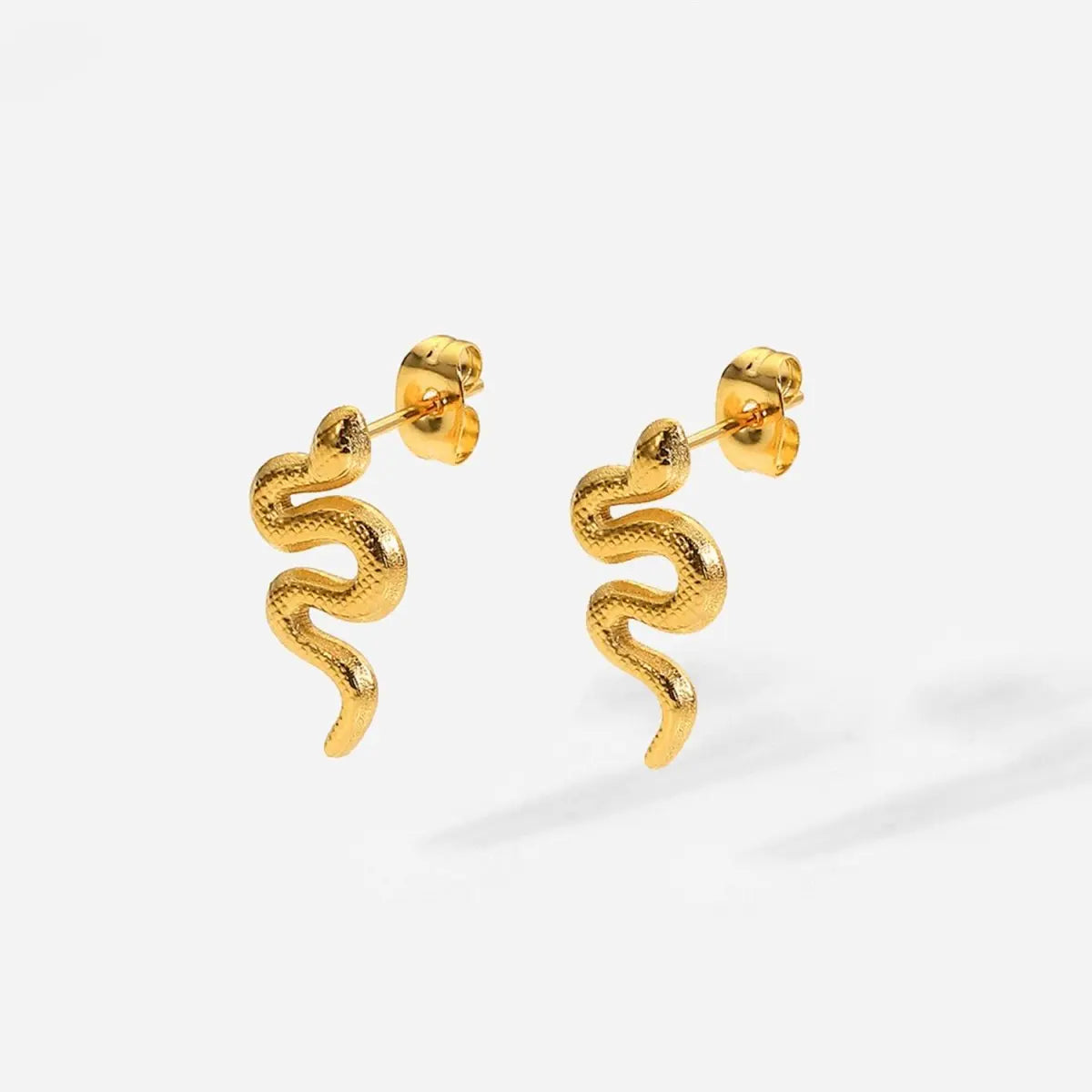 Snake Earrings: Gold Plated Stainless Steel Studs-Jewearrings