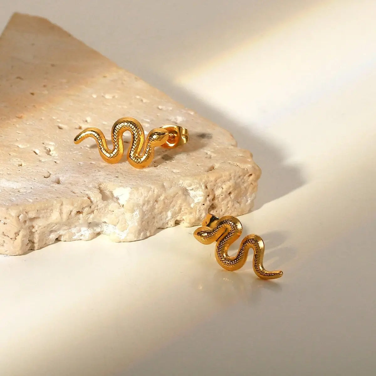 Snake Earrings: Gold Plated Stainless Steel Studs-Jewearrings