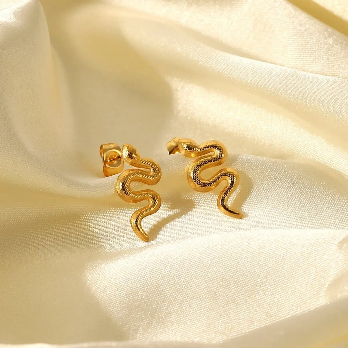 Snake Earrings: Gold Plated Stainless Steel Studs-Jewearrings