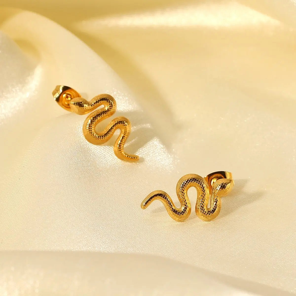 Snake Earrings: Gold Plated Stainless Steel Studs-Jewearrings