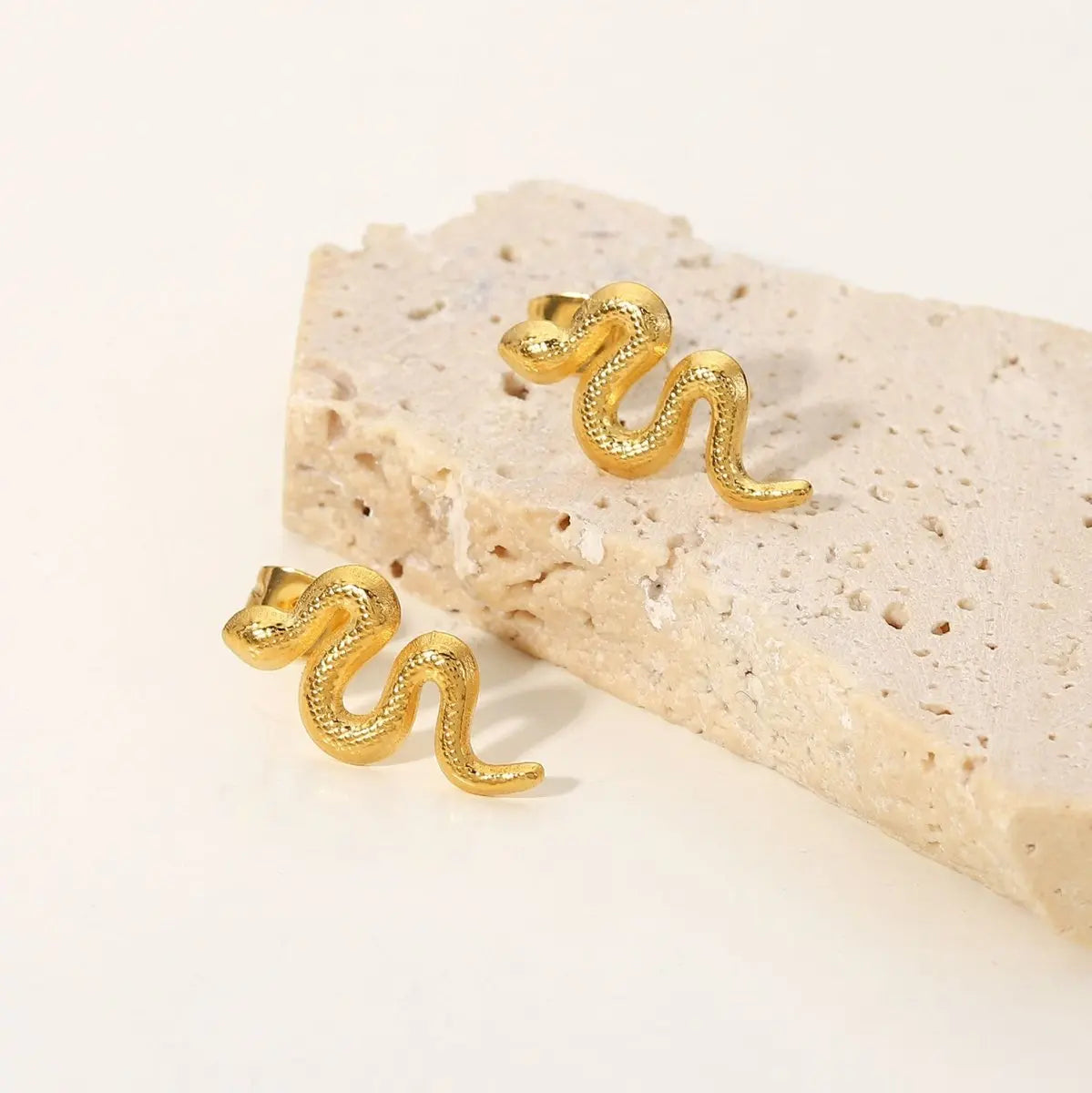 Snake Earrings: Gold Plated Stainless Steel Studs-Jewearrings