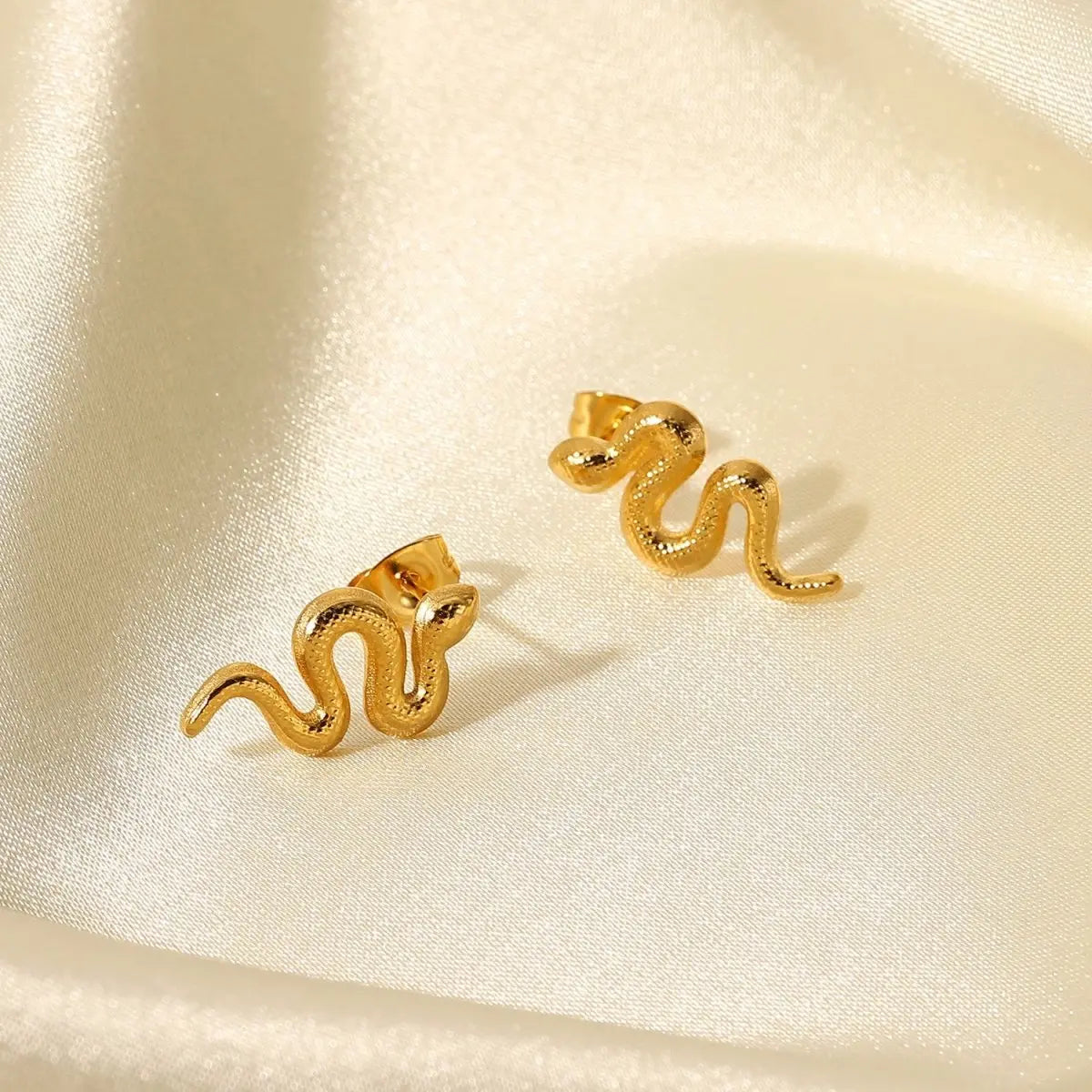 Snake Earrings: Gold Plated Stainless Steel Studs-Jewearrings