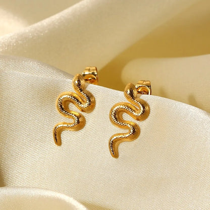 Snake Earrings: Gold Plated Stainless Steel Studs-Jewearrings