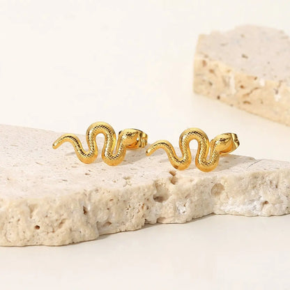 Snake Earrings: Gold Plated Stainless Steel Studs-Jewearrings