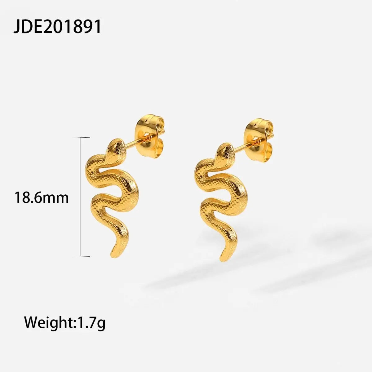 Snake Earrings: Gold Plated Stainless Steel Studs-Jewearrings