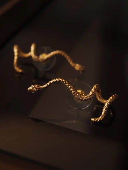 Snake Earrings Gold Vintage Ear Clip-Jewearrings