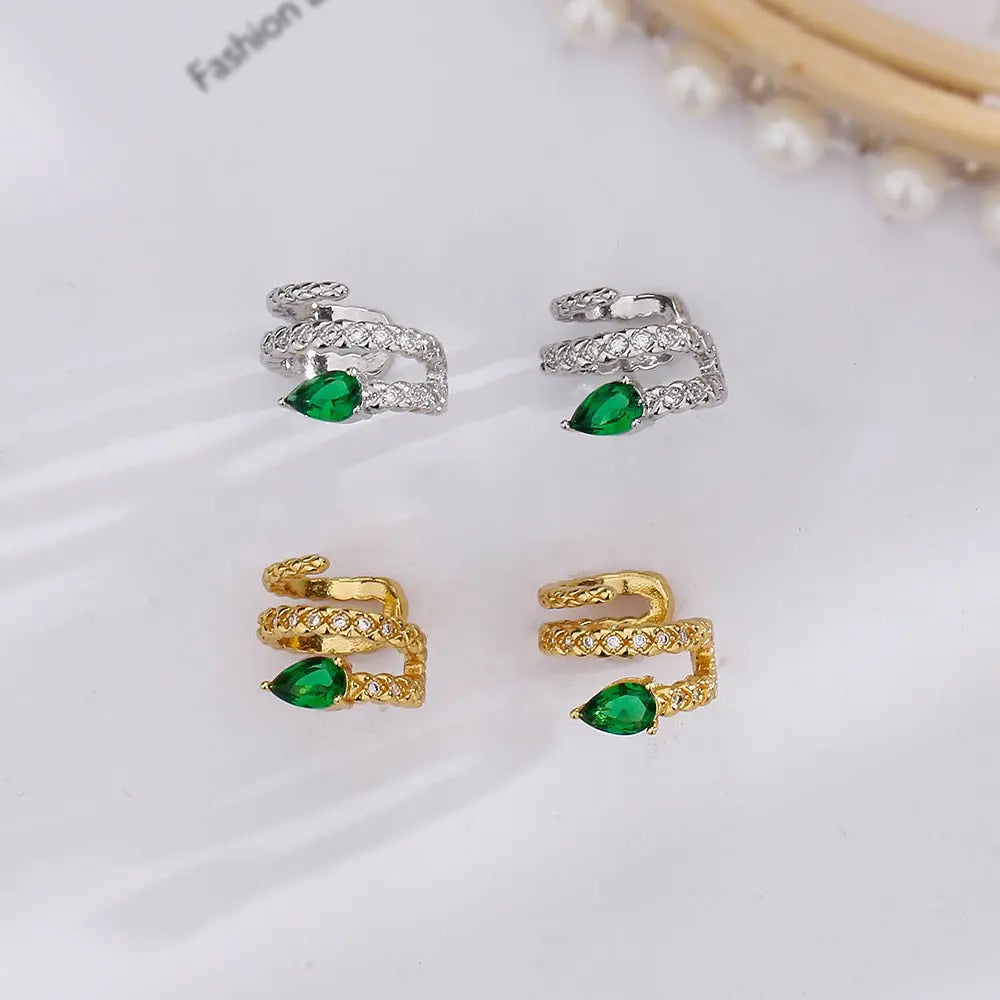 Snake Earrings Green Eye Snake-shaped Ear Clip-Jewearrings