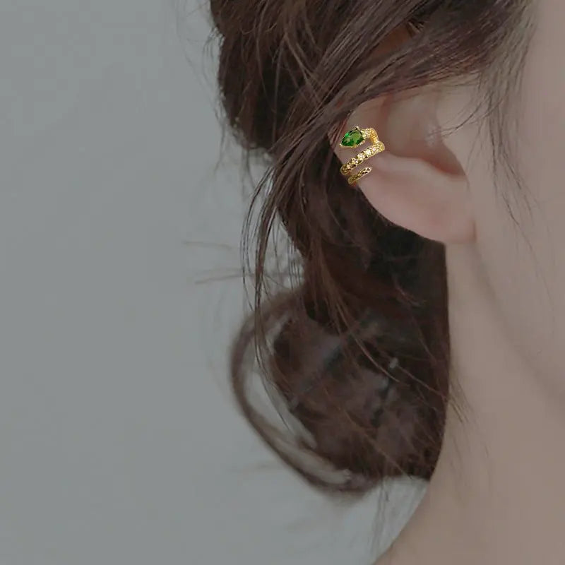 Snake Earrings Green Eye Snake-shaped Ear Clip-Jewearrings