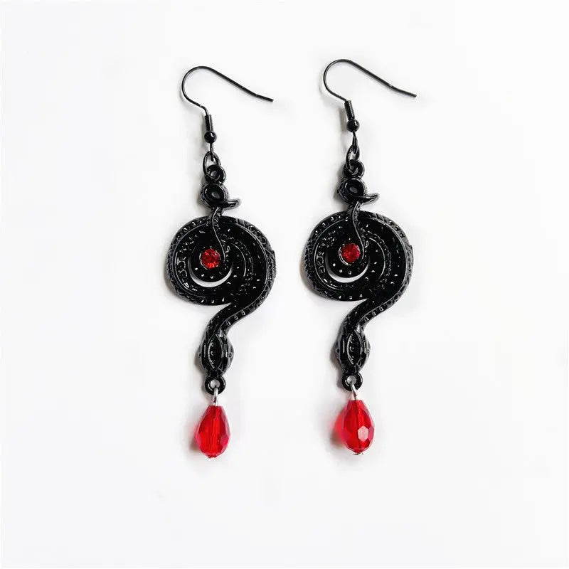 Snake Earrings Red Crystal Snake Earrings-Jewearrings