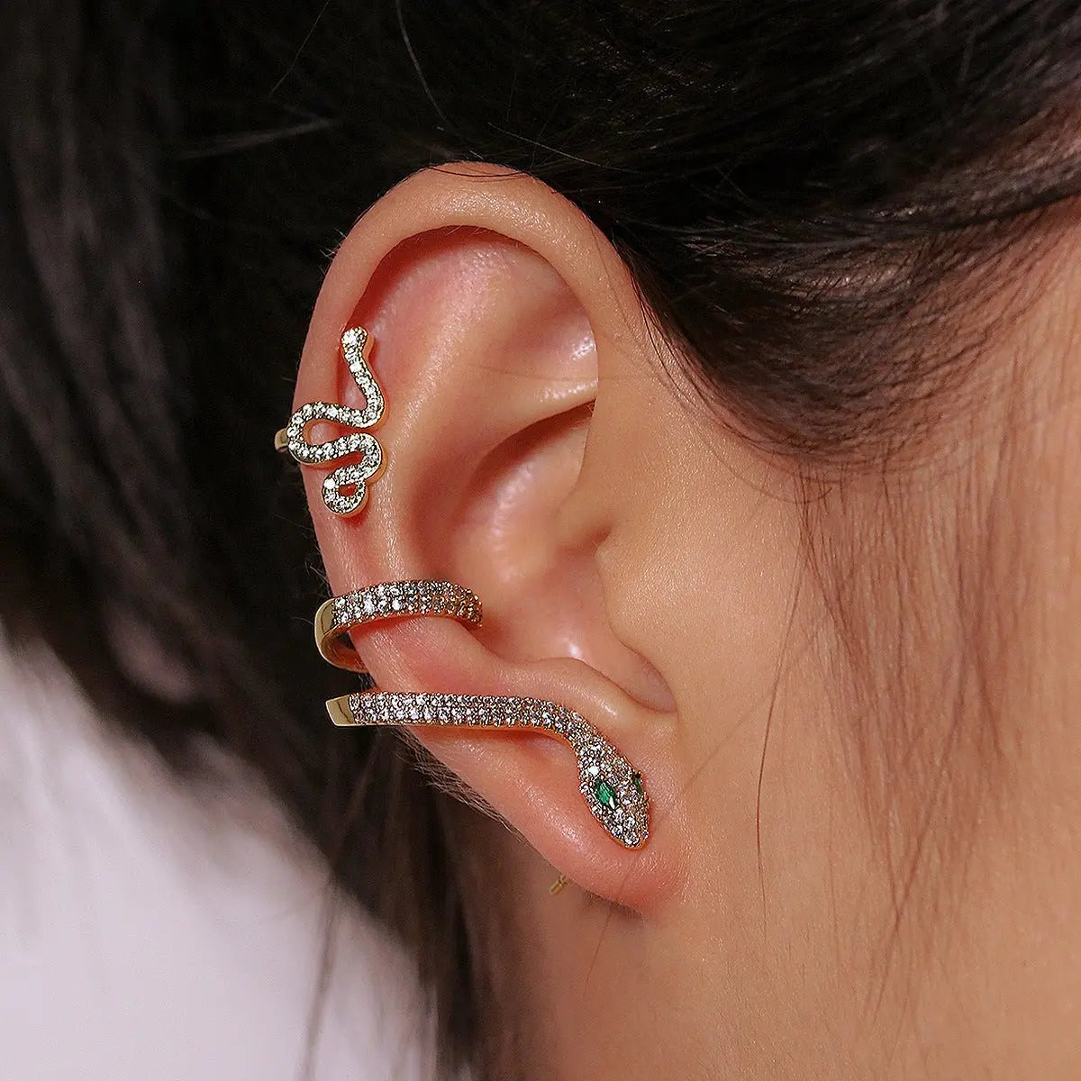 Snake Earrings: Retro Ear Cuff Cold Wind Full Diamond Earrings-Jewearrings