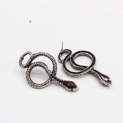 Snake Earrings Retro Silver Enamel Earrings-Jewearrings