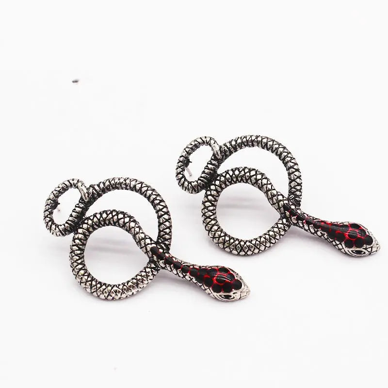 Snake Earrings Retro Silver Enamel Earrings-Jewearrings