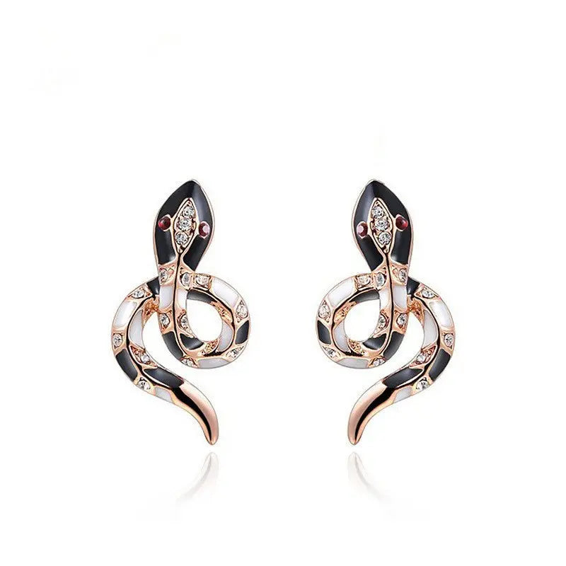 Snake Earrings Rose Gold Crystal Earrings-Jewearrings